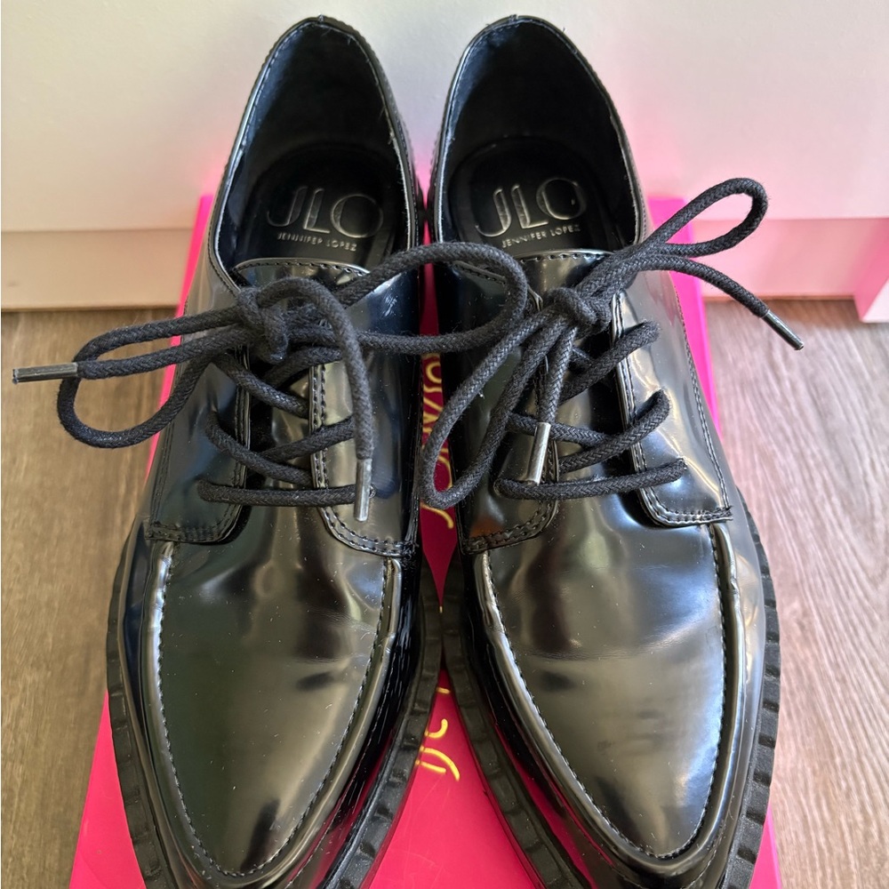 Jennifer Lopez Black Patent Leather Loafers
